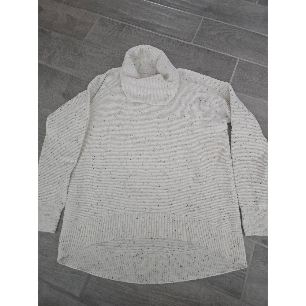 LOFT Womens Cream Speckled Funnel Cowl Neck Long Sleeve Pullover Knit Sweater M‎